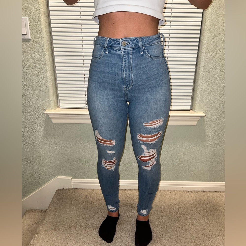 Ultra high rise ripped skinny jeans